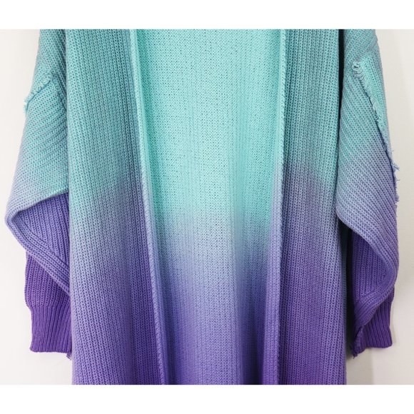 NWT Free People Come Together Cardigan Longline Sweater Ombre Crystal Cove M - Picture 9 of 14